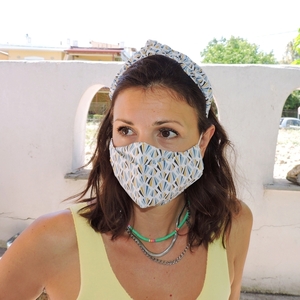 Γυναικεία μάσκα προστασίας προσώπου 3D χειροποίητη με βαμβακερό ύφασμα με γεωμετρικά σχέδια - ύφασμα, βαμβάκι, γυναικεία, χειροποίητα, μάσκες προσώπου - 3