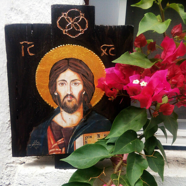 Χειροποίητη Εικόνα Του Ιησού Χριστού Σε Φυσικό Ξύλο 19x27cm - πίνακες & κάδρα, δωμάτιο παιδιών, πίνακες ζωγραφικής - 2