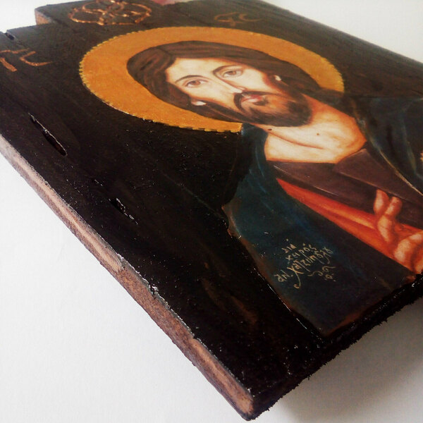 Χειροποίητη Εικόνα Του Ιησού Χριστού Σε Φυσικό Ξύλο 19x27cm - πίνακες & κάδρα, δωμάτιο παιδιών, πίνακες ζωγραφικής - 4