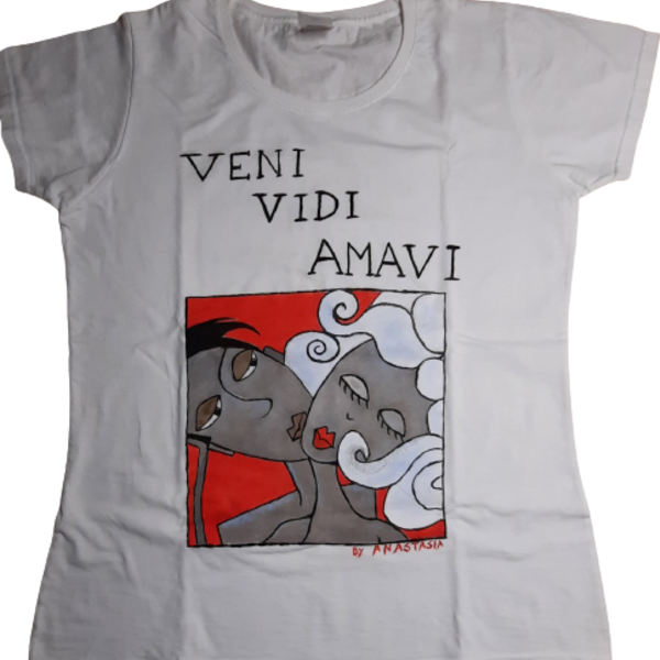 VENI VIDI AMAVI-γυναικεια μπλούζα ζωγραφισμένη με το χερι - ζωγραφισμένα στο χέρι, t-shirt, δώρα αγίου βαλεντίνου, αγ. βαλεντίνου