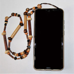 Λουράκι κινητού με ξύλινες και μπαμπού μακρόστενες χάντρες - ξύλο, κορδόνια, χάντρες, λουράκια - 3