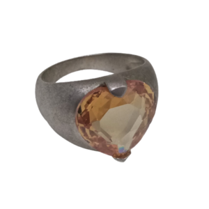 Δαχτυλίδι cavalier από ασήμι 925 με καρδιά από κρύσταλλο σε μελί χρώμα - chevalier, ασήμι 925, σταθερά, δώρα για γυναίκες