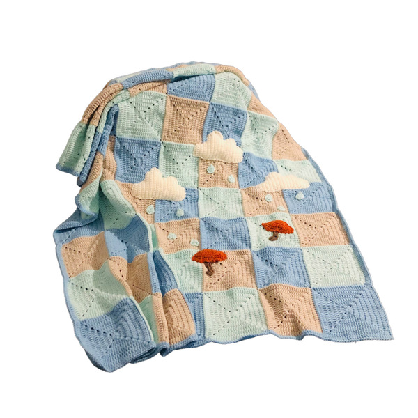 Κουβέρτα παιδική πλέκτη 3D χειροποίητη 1,30x1,00 συννεφάκι ομπρέλα - νονά, πλεκτή, προίκα μωρού, κουβέρτες - 2