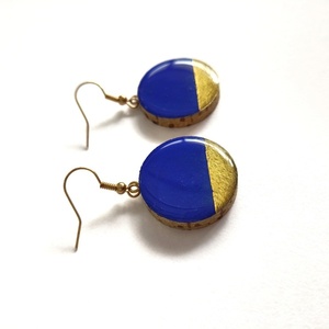 μπλε-χρυσά σκουλαρίκια από φελλό - μήκος 4,5 εκ. - μικρά, κρεμαστά, γάντζος - 2