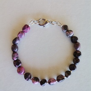 Βραχιόλι με μαύρο-ροζ ίασπι - ημιπολύτιμες πέτρες, σταθερά, χεριού - 5