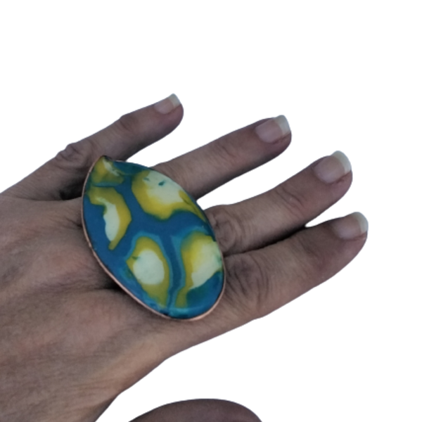 Χειροποίητο δαχτυλίδι - γυαλί, χαλκός, πηλός - 3