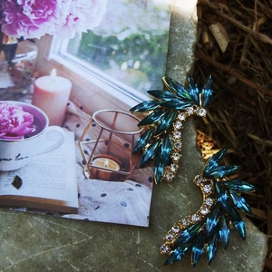blue wings 2 - επιχρυσωμένα, καρφωτά, faux bijoux, καρφάκι - 2