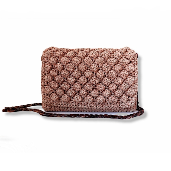 πλεκτή τσάντα Bobble crochet pink gold Μεσαία - ώμου, χιαστί, crochet, all day, πλεκτές τσάντες