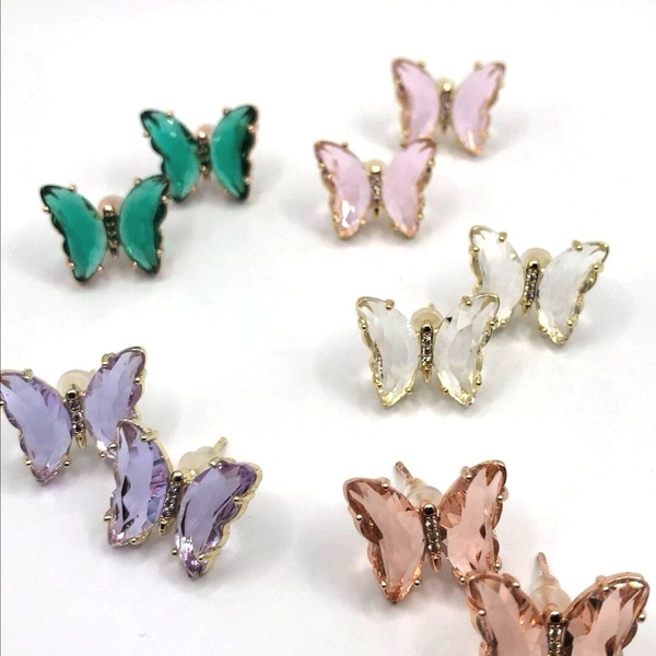 Locker Stainless steel butterfly earrings - καρφωτά, ατσάλι, καρφάκι