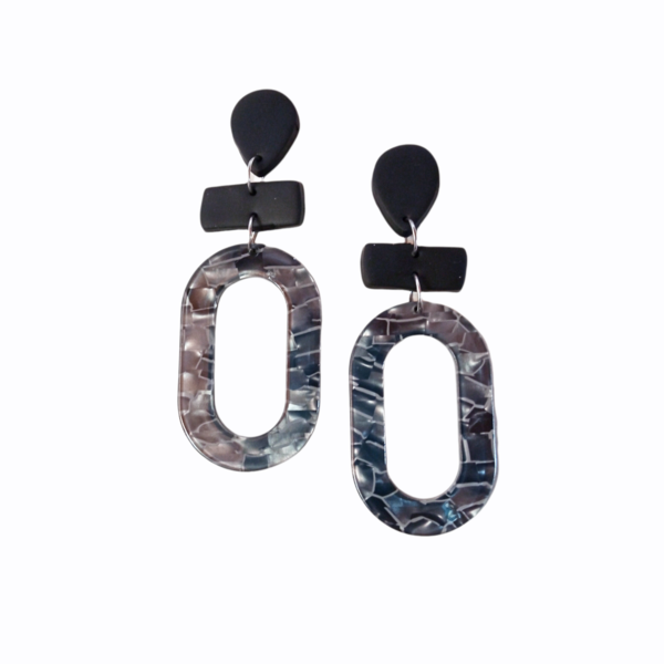 Σκουλαρίκια από πηλό μαύρα με ακρυλικό "DROPS" - πηλός, κρεμαστά, faux bijoux, καρφάκι