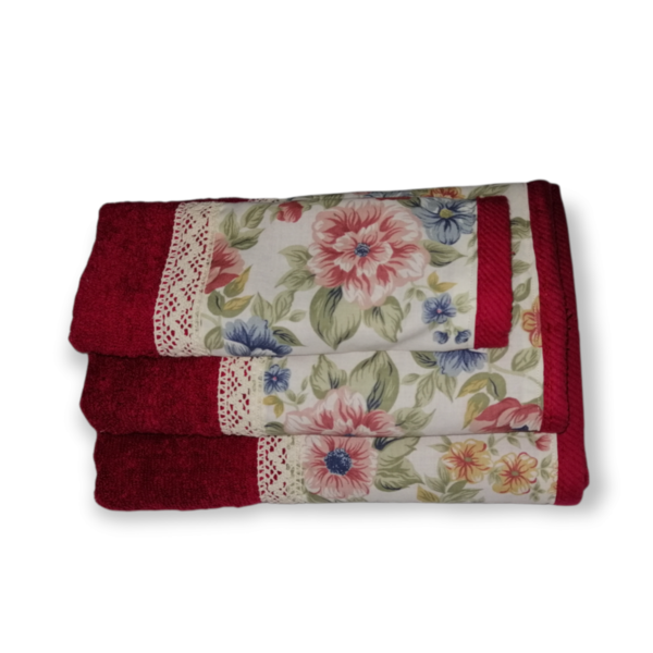 Σετ πετσέτες Vintage, Μπορντό φλοράλ 3τμχ σε κουτί δώρου - σετ δώρου, πετσέτες - 2