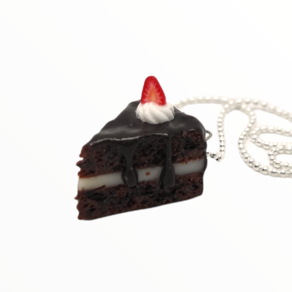 Kολιέ κέικ σοκολάτα, χειροποίητα κοσμήματα πολυμερικού πηλού Mimitopia - ασήμι 925, πηλός, χειροποίητα, παγωτό, μινιατούρες φιγούρες - 2