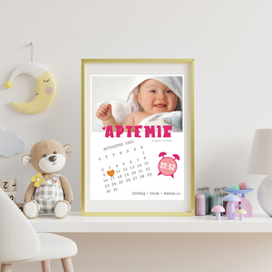 Αναμνηστικό πόστερ γέννησης 30x40 για κοριτσάκι - Ημερολόγιο ροζ - κορίτσι, αφίσες, ενθύμια γέννησης - 3