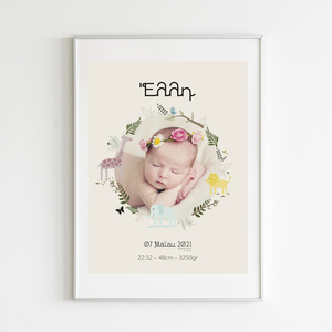 Αναμνηστικό πόστερ γέννησης 30x40 για κοριτσάκι - Ζωάκια της ζούγκλας - κορίτσι, αγόρι, αφίσες, ενθύμια γέννησης - 2