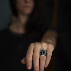 Ασημένιο δαχτυλίδι με μαύρα ζιργκόν και οβάλ καρνεόλη - ασήμι, vintage, σταθερά - 3