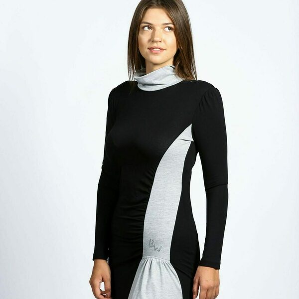 Φόρεμα μονόπλευρο μαύρο γκρί - ριγέ, mini - 2