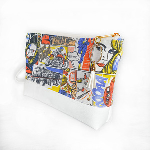 Clutch bag με ύφασμα Pop Art και λευκή δερματίνη 28*19*4 cm - ύφασμα, clutch, δερματίνη, χειρός, βραδινές - 3