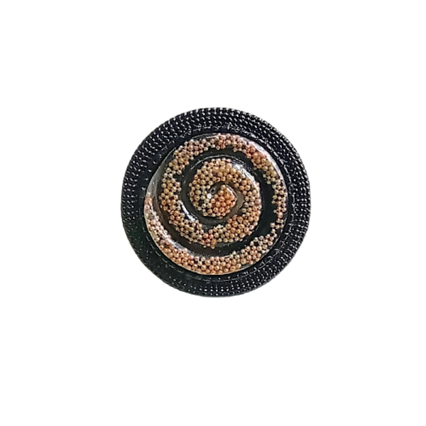 Δαχτυλίδι στρόγγυλο σε μαύρη βάση με σπείρα ρητίνης ροζ - γυαλί, ορείχαλκος, μεγάλα, αυξομειούμενα, φθηνά - 2