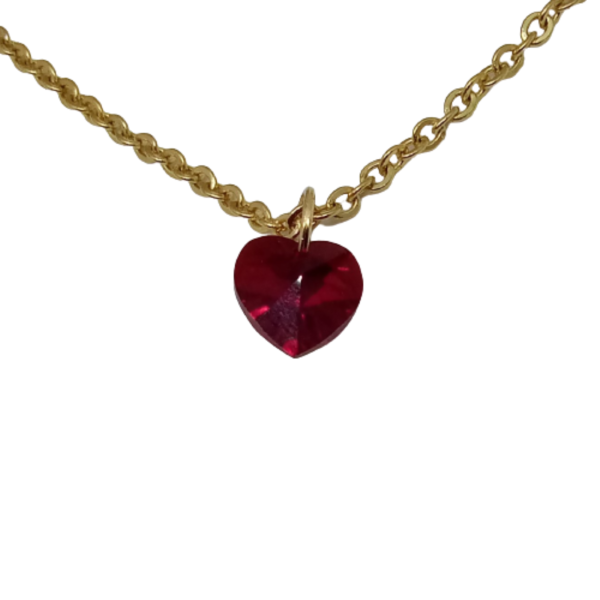 Κολιέ αλυσίδα από ατσάλι επίχρυση με κόκκινη καρδιά κρύσταλλο - charms, επιχρυσωμένα, καρδιά, κοντά, ατσάλι - 3