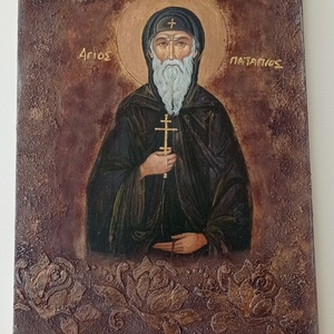 Εικόνα Αγίου Παταπίου σε ξύλο - πίνακες & κάδρα, εικόνες αγίων