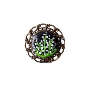 Δαχτυλίδι από πολυμερικό πηλό χειροποίητο σε μαύρο φόντο σχέδιο λουλούδια - ορείχαλκος, λουλούδι, μεγάλα, αυξομειούμενα