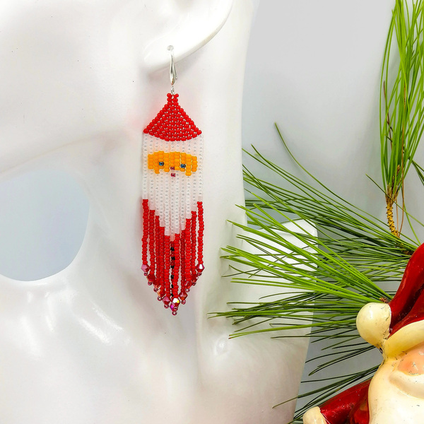 Χριστουγεννιάτικα Σκουλαρίκια από Γυάλινες Χάντρες - κρεμαστά, μεγάλα, χριστουγεννιάτικα δώρα, άγιος βασίλης - 3
