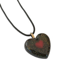 Εντυπωσιακό μενταγιόν καρδιά μαύρη με γκλίτερ από υγρό γυαλί, μήκος 42εκ - γυαλί, καρδιά, αγάπη, κοντά, μενταγιόν