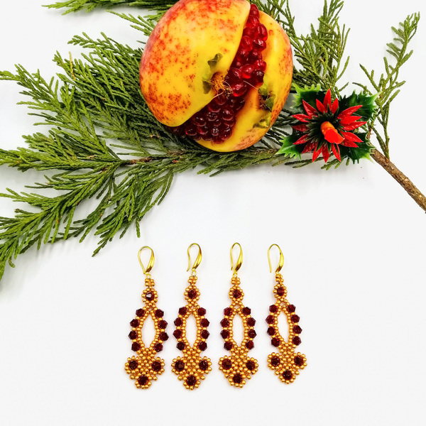Χριστουγεννιάτικα Σκουλαρίκια με Κρύσταλλα και Γυάλινες Χάντρες - χάντρες, μακριά, κρεμαστά, μεγάλα, γάντζος - 5