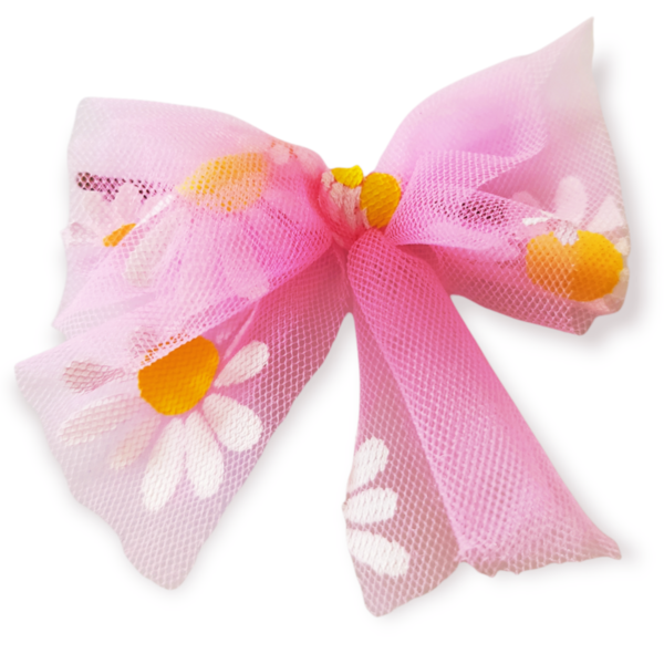 Φιογκάκι για μαλλιά από οργάντζα ροζ με μαργαρίτες - κορίτσι, λουλούδια, μαλλιά, αναμνηστικά, αξεσουάρ μαλλιών