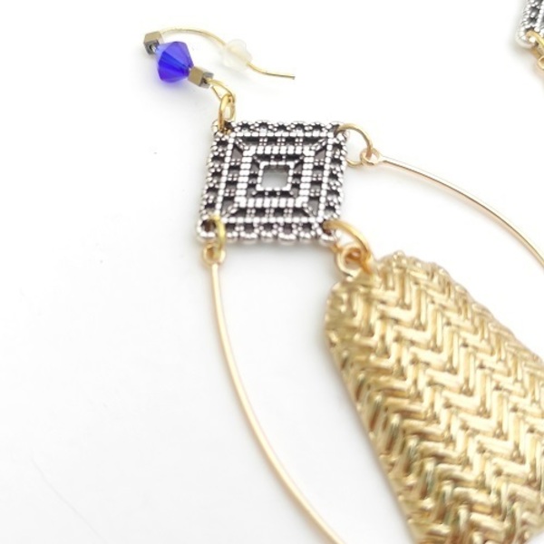 "Alexander" Greek Style μακριά χρυσά σκουλαρίκια με γυάλινη μπλε πέτρα για καλή τύχη // Μάκρος 11 εκατοστά - κρεμαστά, μεγάλα, γάντζος - 2