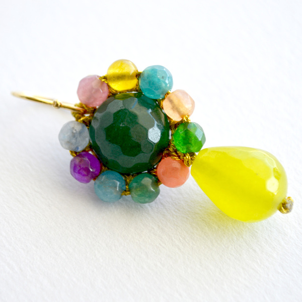 Σκουλαρίκια πολύχρωμα με jade και αχάτη - ασήμι, ημιπολύτιμες πέτρες, boho, κρεμαστά