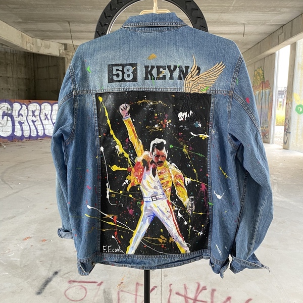 Freddie Mercury σε τζιν τζάκετ ( jean jacket ) handpainted medium - ζωγραφισμένα στο χέρι, customized - 2
