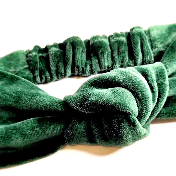 Βελούδινη Κορδέλα Μαλλιών "green love - vintage, απαραίτητα καλοκαιρινά αξεσουάρ, turban, κορδέλες μαλλιών - 3