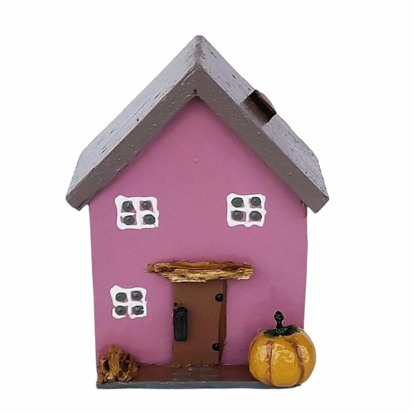 Ξύλινο σπιτάκι σε ροζ χρώμα - 7 εκ. - ξύλο, σπίτι, διακοσμητικά, μινιατούρες φιγούρες