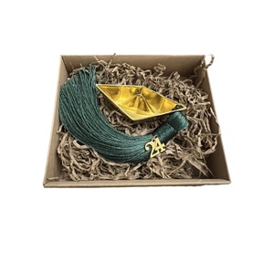 Γούρι μεταλλική βαρκούλα χρυσή 7x2,5 εκ. με πράσινη φούντα - μεταλλικό, γούρια