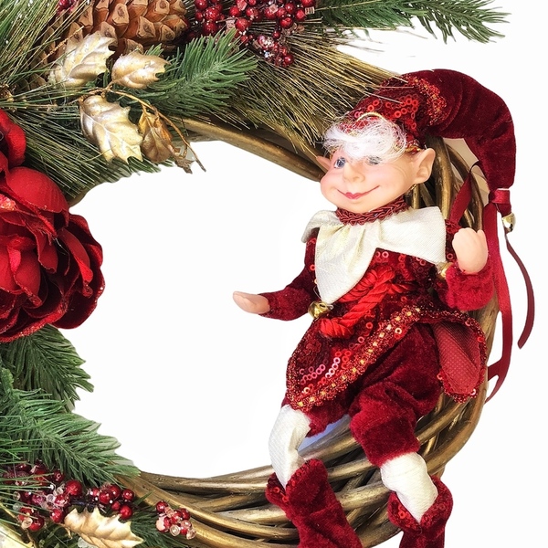 Χριστουγεννιάτικο στεφανι με το ξωτικό Χριστουγέννων και κουκουνάρια 2022 - ξύλο, στεφάνια, διακοσμητικά - 2