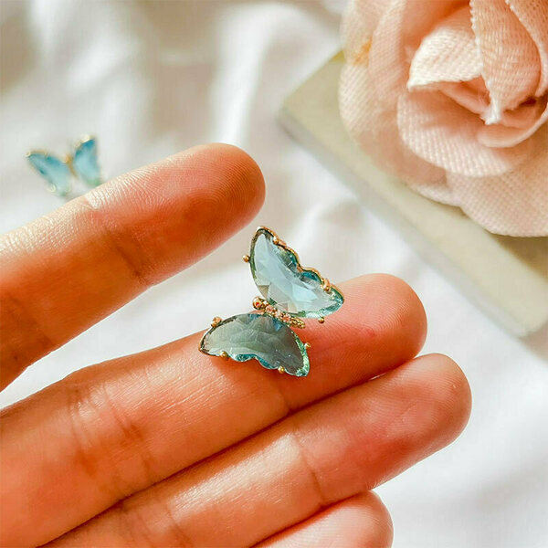 Σκουλαρίκια από Ανοξείδωτο Ατσάλι με Κρύσταλλο σε σχήμα Πεταλούδα Isabel Blue - πεταλούδα, καρφωτά, μικρά, ατσάλι, φθηνά - 3