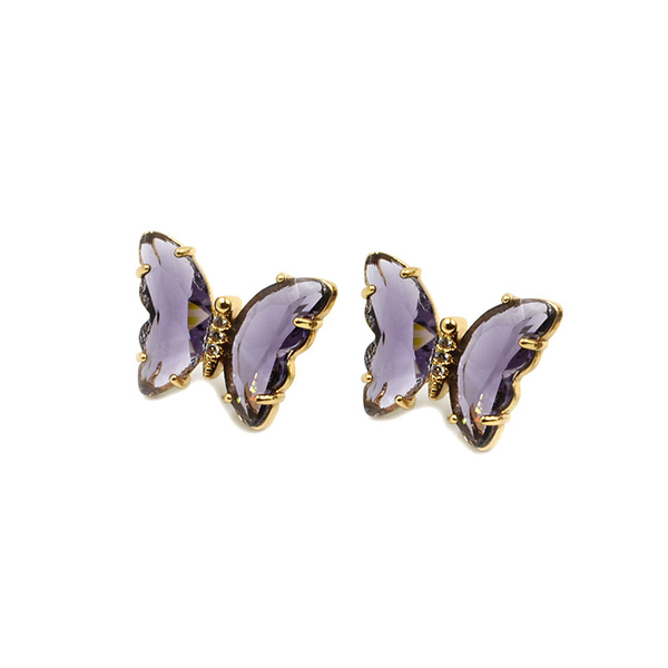 Σκουλαρίκια από Ανοξείδωτο Ατσάλι με Κρύσταλλο σε σχήμα Πεταλούδα Isabel Purple - πεταλούδα, καρφωτά, μικρά, ατσάλι, φθηνά