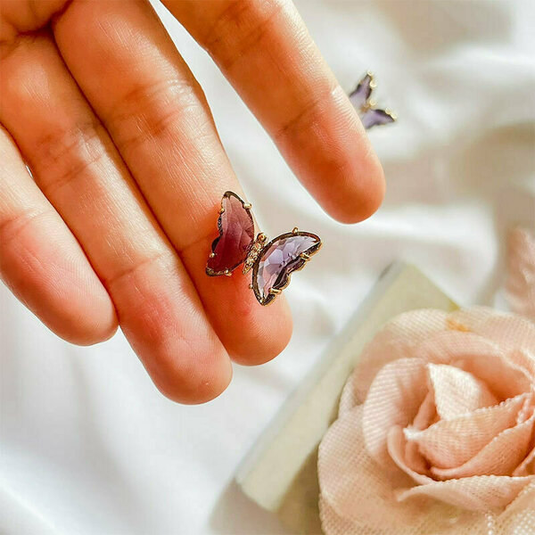 Σκουλαρίκια από Ανοξείδωτο Ατσάλι με Κρύσταλλο σε σχήμα Πεταλούδα Isabel Purple - πεταλούδα, καρφωτά, μικρά, ατσάλι, φθηνά - 3