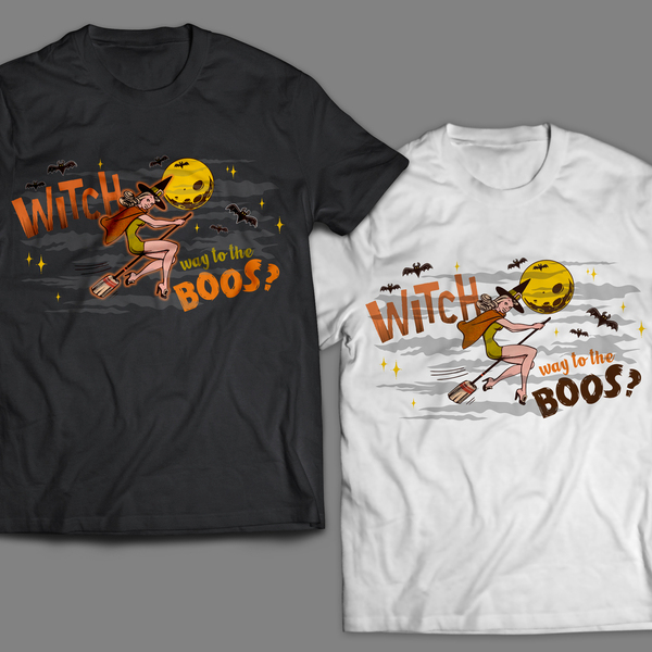 Witch way to the Boos? Halloween μπλουζάκι. t-shirt με λογοπαίγνιο - halloween, φεγγάρι, ρετρό - 3