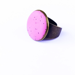 Vintage Bronze δαχτυλίδι ρυθμιζόμενο με γέμισμα από ροζ πολυμερικό πηλό - μεγάλα, αυξομειούμενα, χαλκός, boho