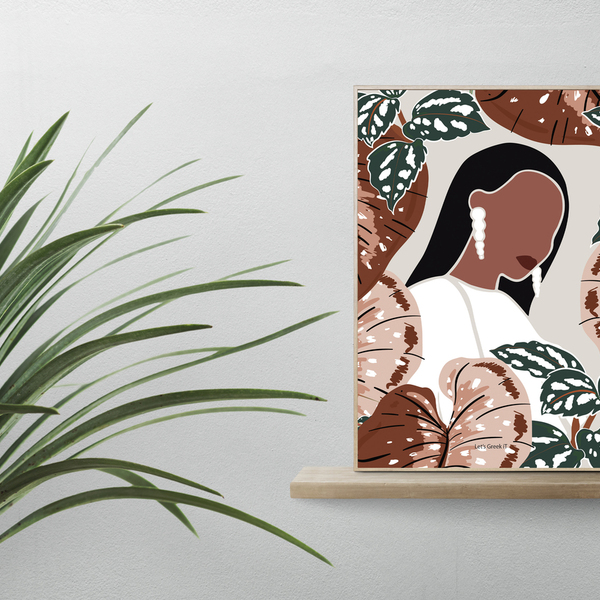 13x18cm | leaf lovers| abstract μορφές ανάμεσα σε φύλλα σε teraccota αποχρώσεις με λευκό/ μαύρο ξύλινο κάδρο - ιδιαίτερο, πίνακες & κάδρα - 2