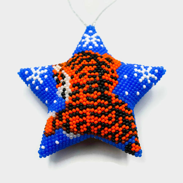 3D Χριστουγεννιάτικo Αστέρι 2022 «Τίγρη» από Γυάλινες Χάντρες 9x9εκ. - αστέρι, χριστουγεννιάτικα δώρα, στολίδια, πρωτοχρονιά - 2
