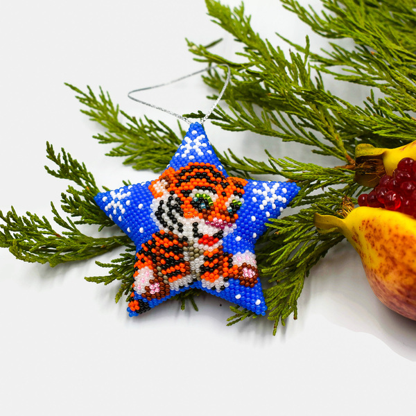 3D Χριστουγεννιάτικo Αστέρι 2022 «Τίγρη» από Γυάλινες Χάντρες 9x9εκ. - αστέρι, χριστουγεννιάτικα δώρα, στολίδια, πρωτοχρονιά - 5