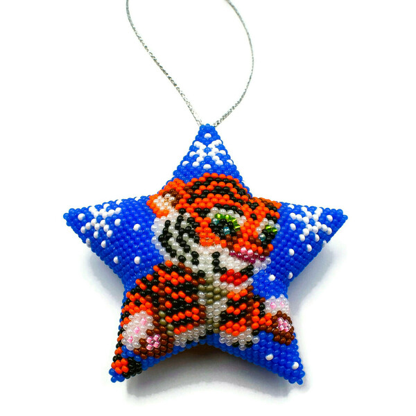 3D Χριστουγεννιάτικo Αστέρι 2022 «Τίγρη» από Γυάλινες Χάντρες 9x9εκ. - αστέρι, χριστουγεννιάτικα δώρα, στολίδια, πρωτοχρονιά
