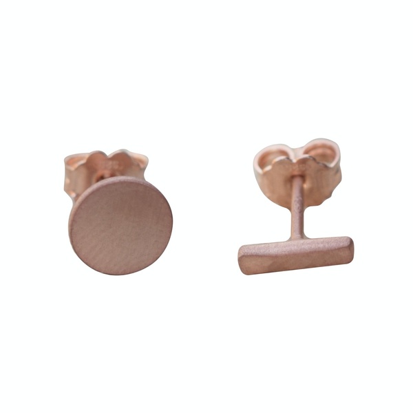 Ροζ επιχρυσωμένα Mix and match σκουλαρίκια κύκλος και μπάρα ασήμι 925 - ασήμι, καρφωτά, μικρά, καρφάκι