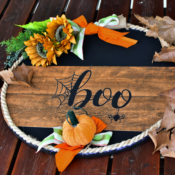 Στεφάνι Halloween "Boo" ή "Autumn", 45εκ. - στεφάνια, halloween, φθινόπωρο - 3