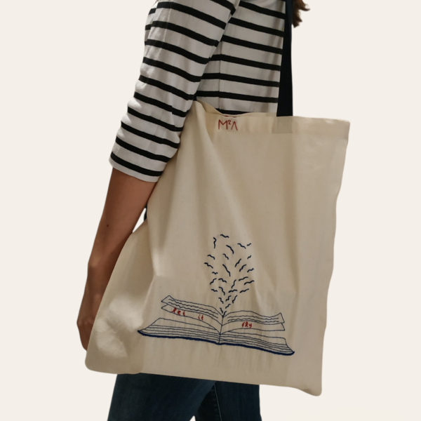 Πάνινη/Βαμβακερή Κεντημένη Τσάντα- Ανοιχτό Βιβλίο - ύφασμα, ώμου, all day, tote, πάνινες τσάντες - 2