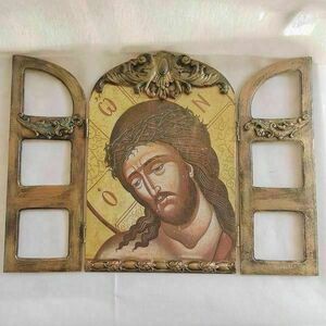 Παράθυρο ξύλινο με εικονα Χριστού - ξύλο, πηλός, κορνίζες