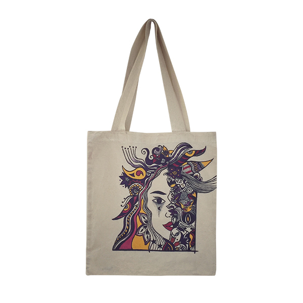 "Moonlit" custom made hand painted tote bag - ύφασμα, ώμου, all day, tote, πάνινες τσάντες